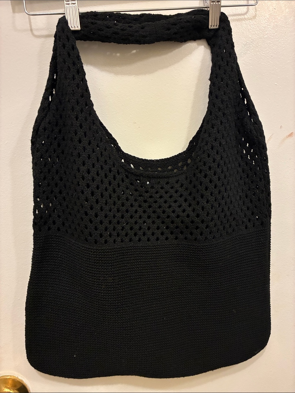 Black Crochet Shoulder Bag - Boho / Coastal